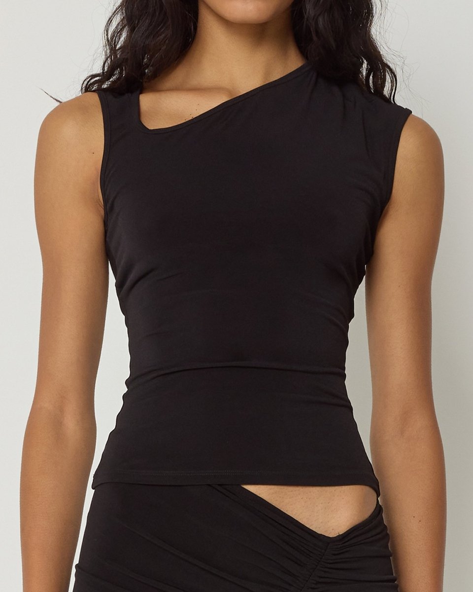 Black Asymmetrical Tank Top for Women