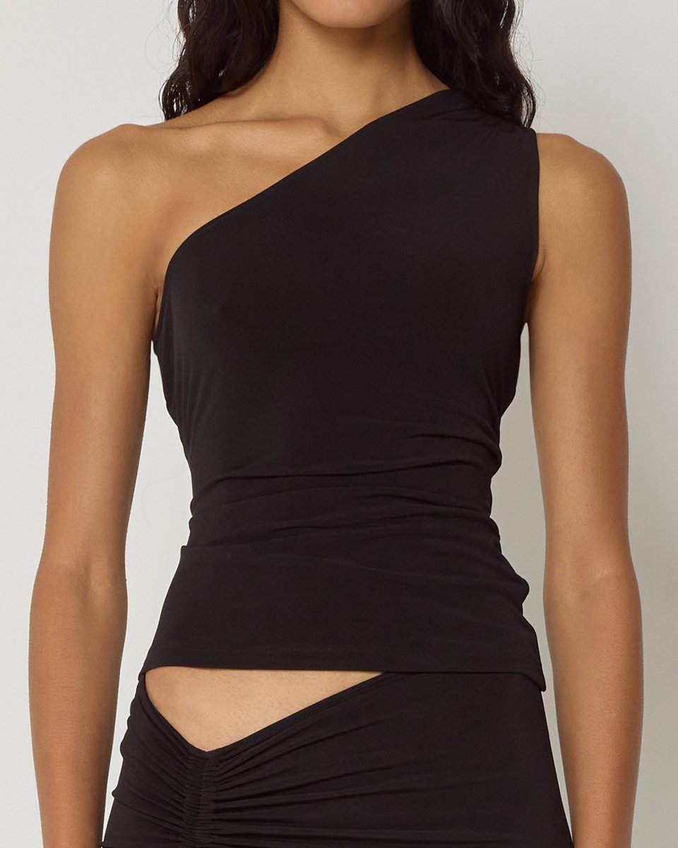 Black One-Shoulder Cutout Tank Top