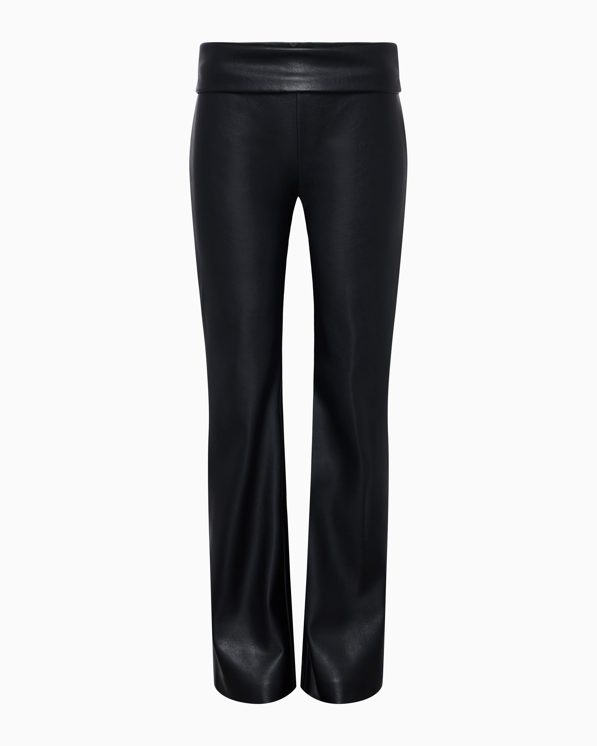 Black Faux Leather Foldover Low-Rise Pants