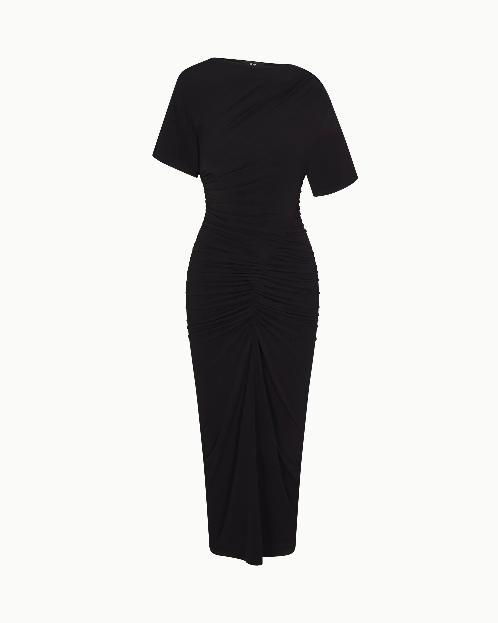 Black Ruched Asymmetrical Dress for Evening Wear