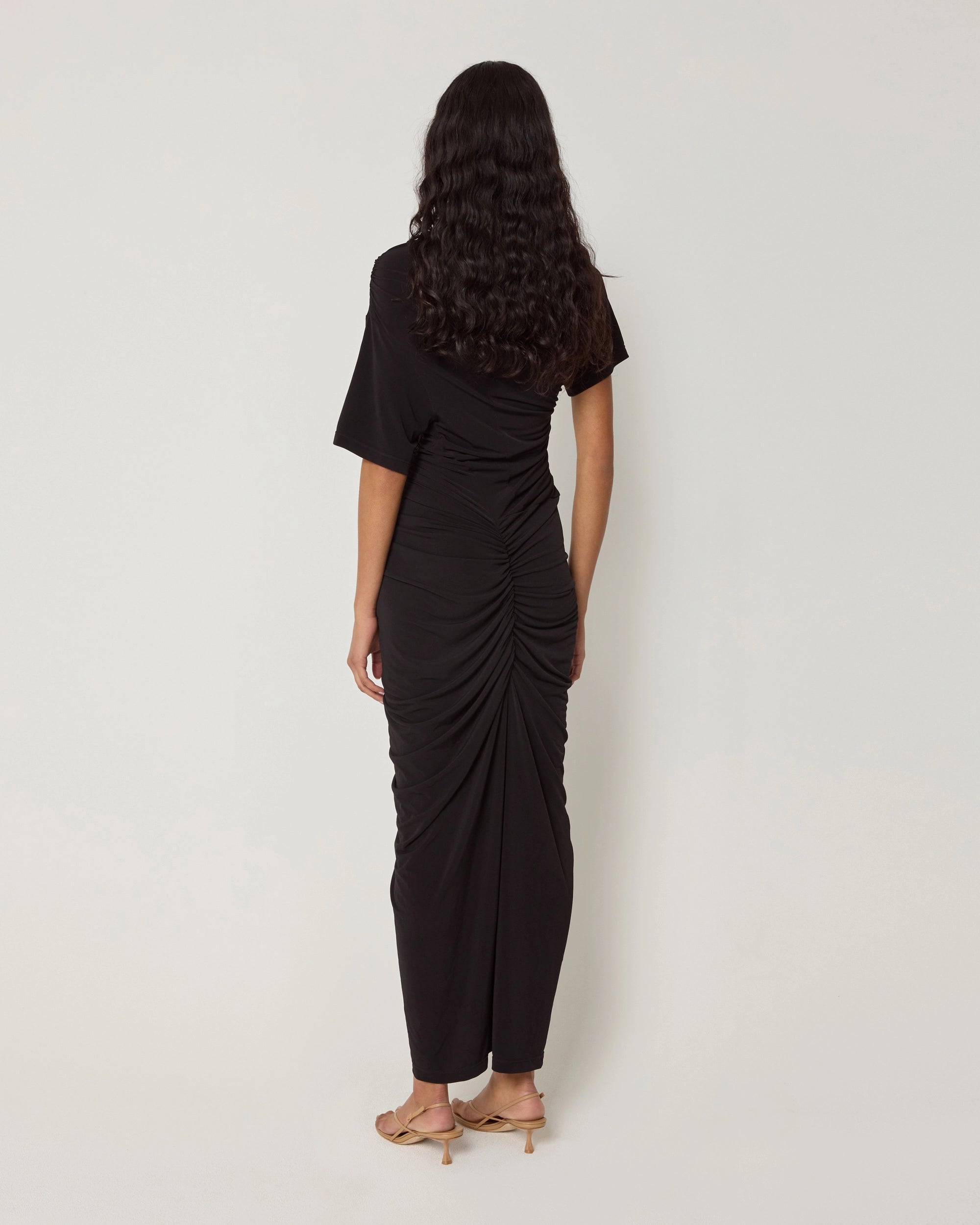 Black Ruched Asymmetrical Dress for Evening Wear