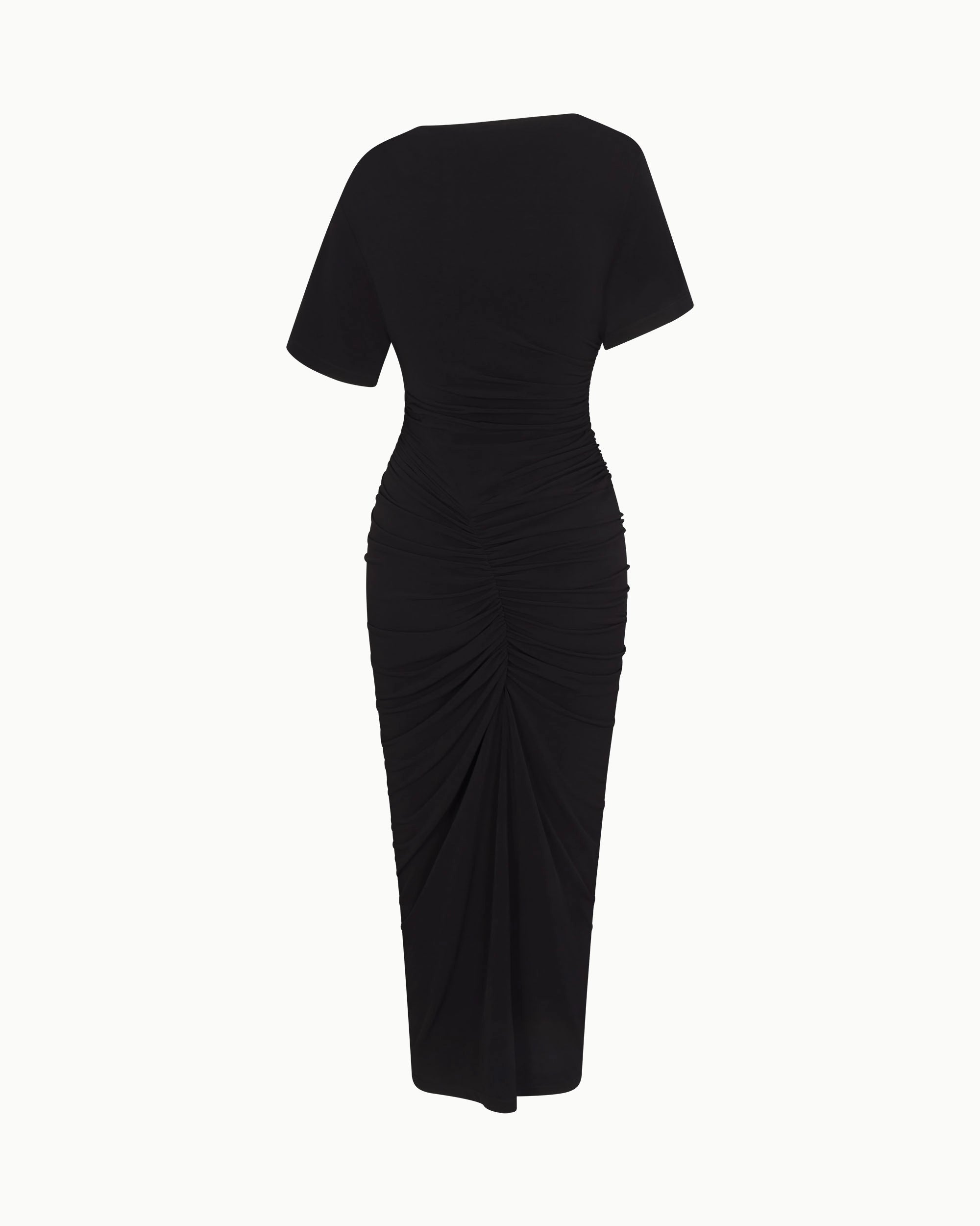Black Ruched Asymmetrical Dress for Evening Wear