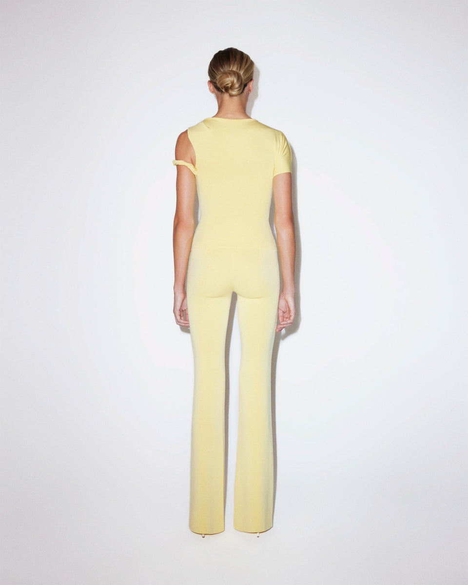 Butter Yellow Sueded Stretch Low Rise Pants