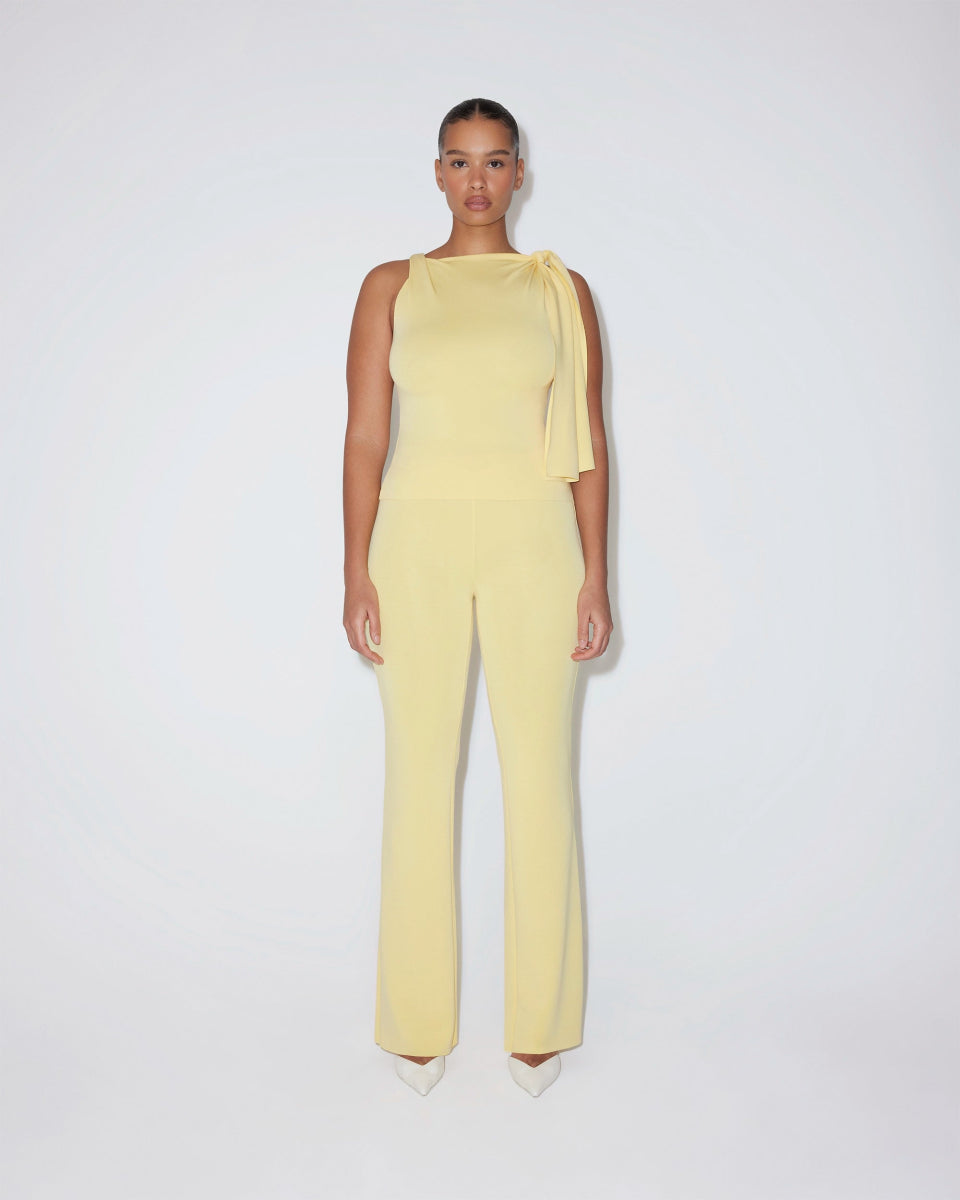 Butter Yellow Sueded Stretch Low Rise Pants