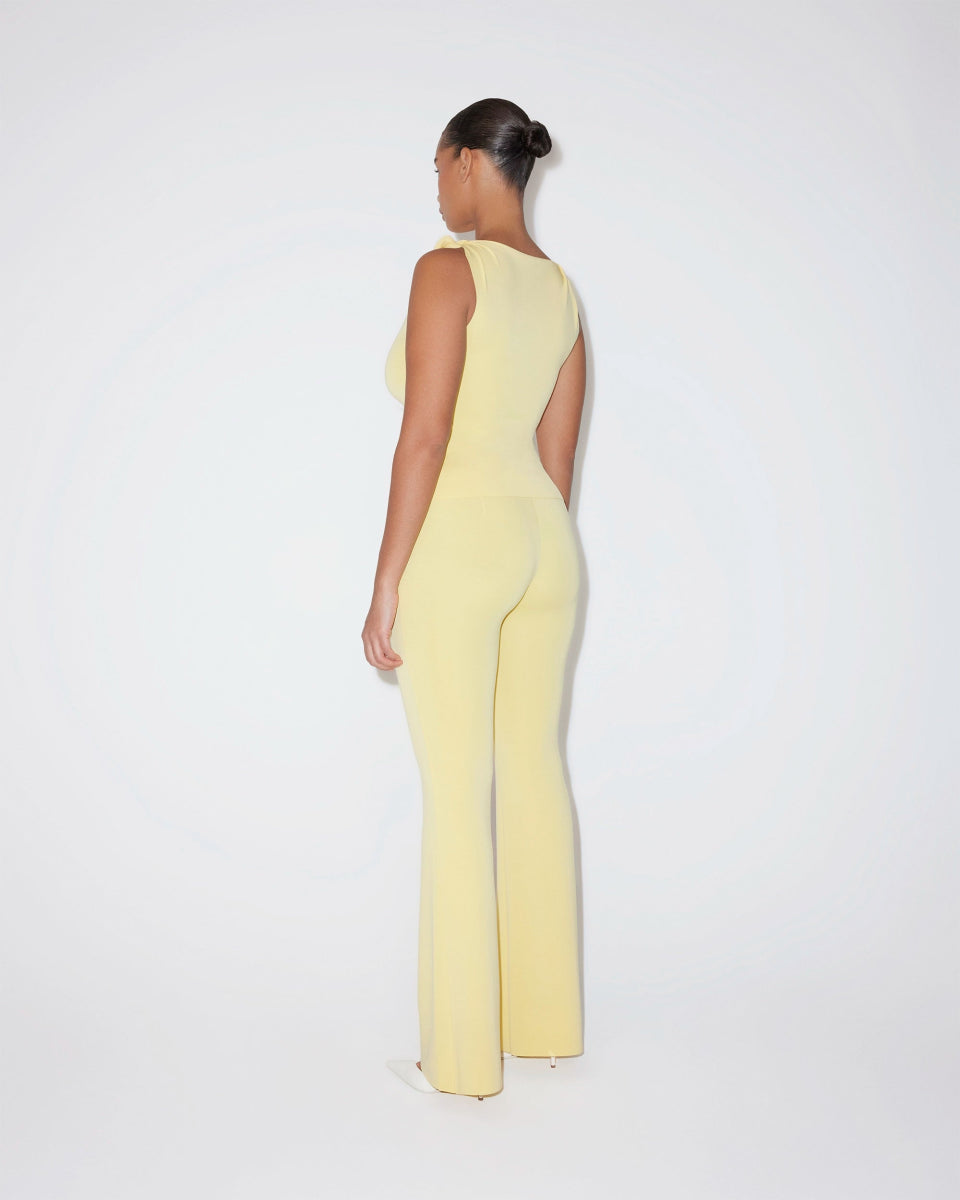 Butter Yellow Sueded Stretch Low Rise Pants