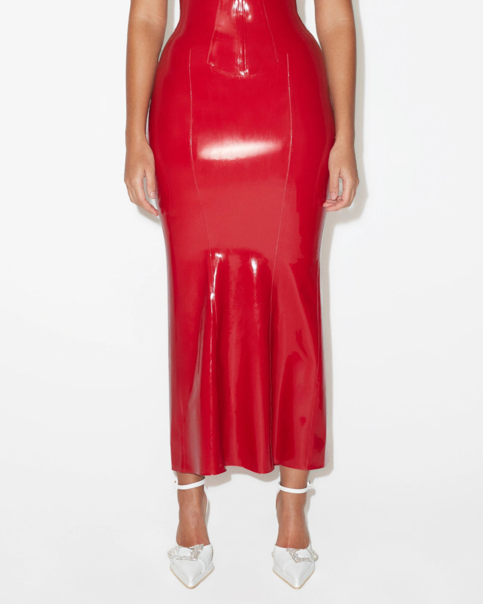 Rouge Latex Maxi Skirt – Elegant & Stretchy