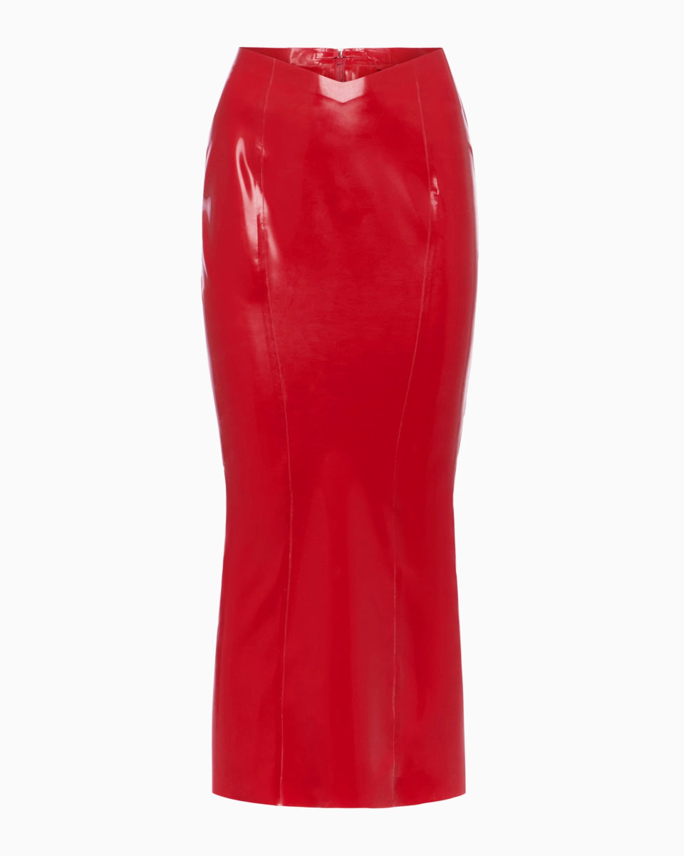 Rouge Latex Maxi Skirt – Elegant & Stretchy