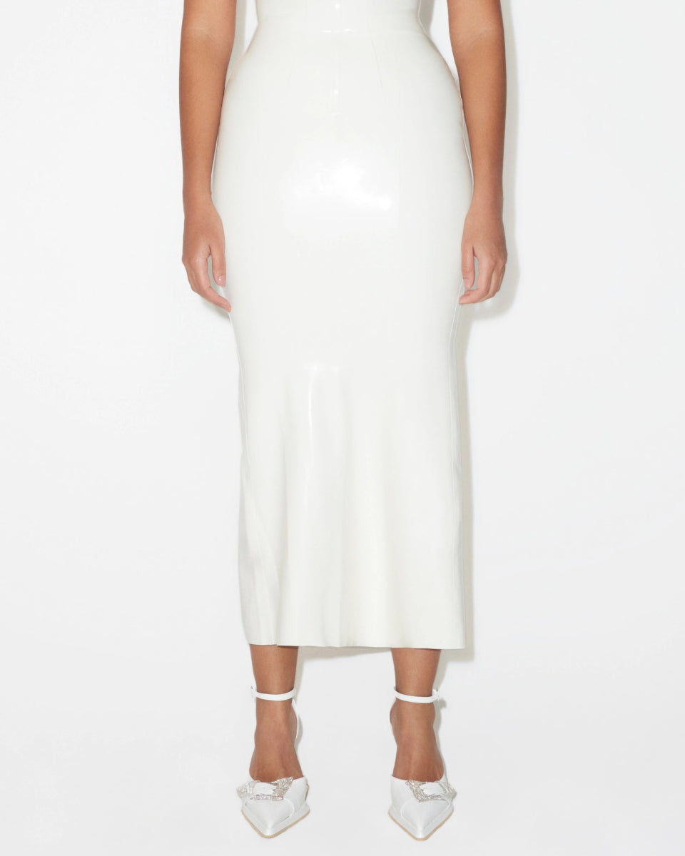Bone-Colored Latex Maxi Skirt