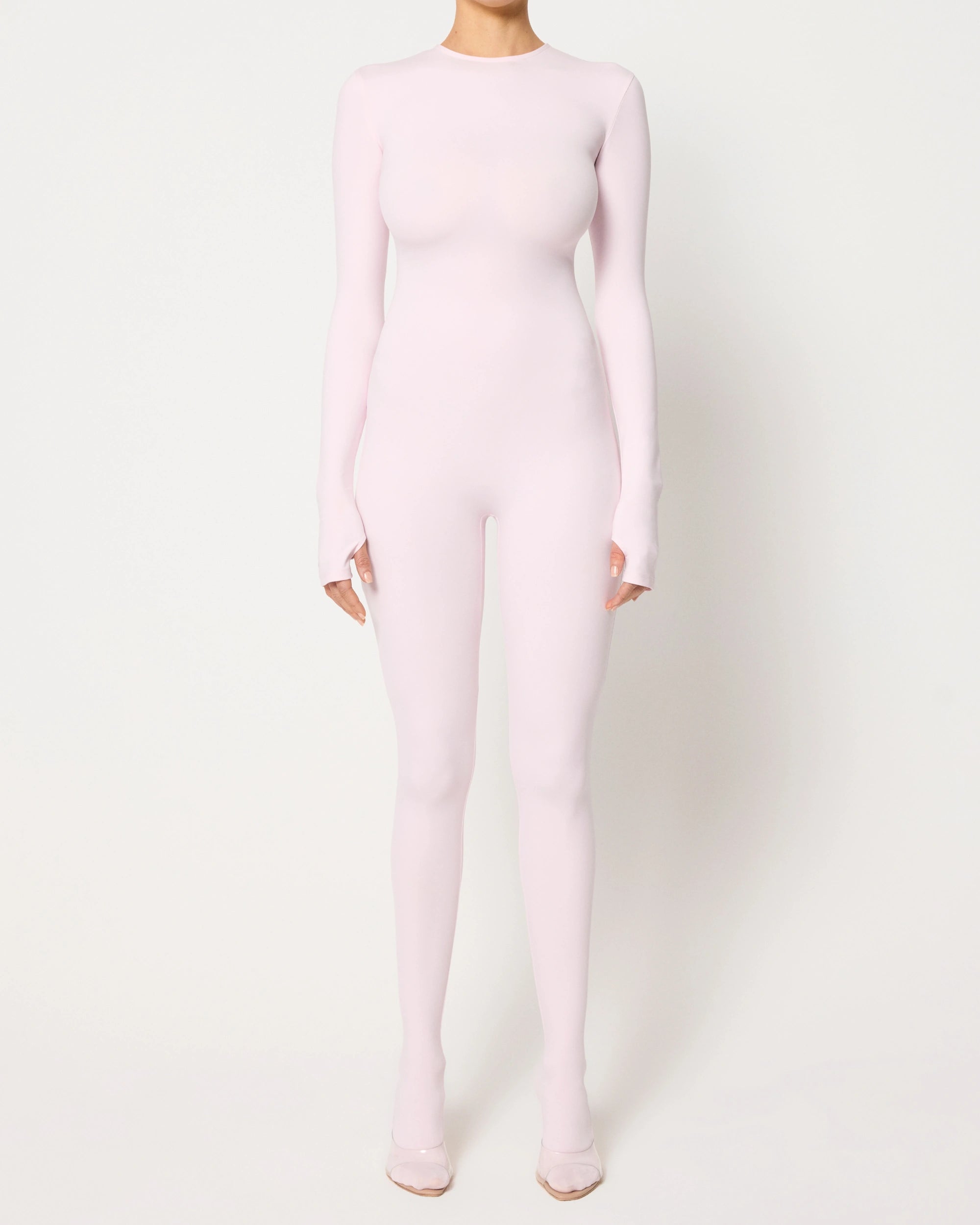 Powder Pink Baby Long Sleeve Footed Catsuit