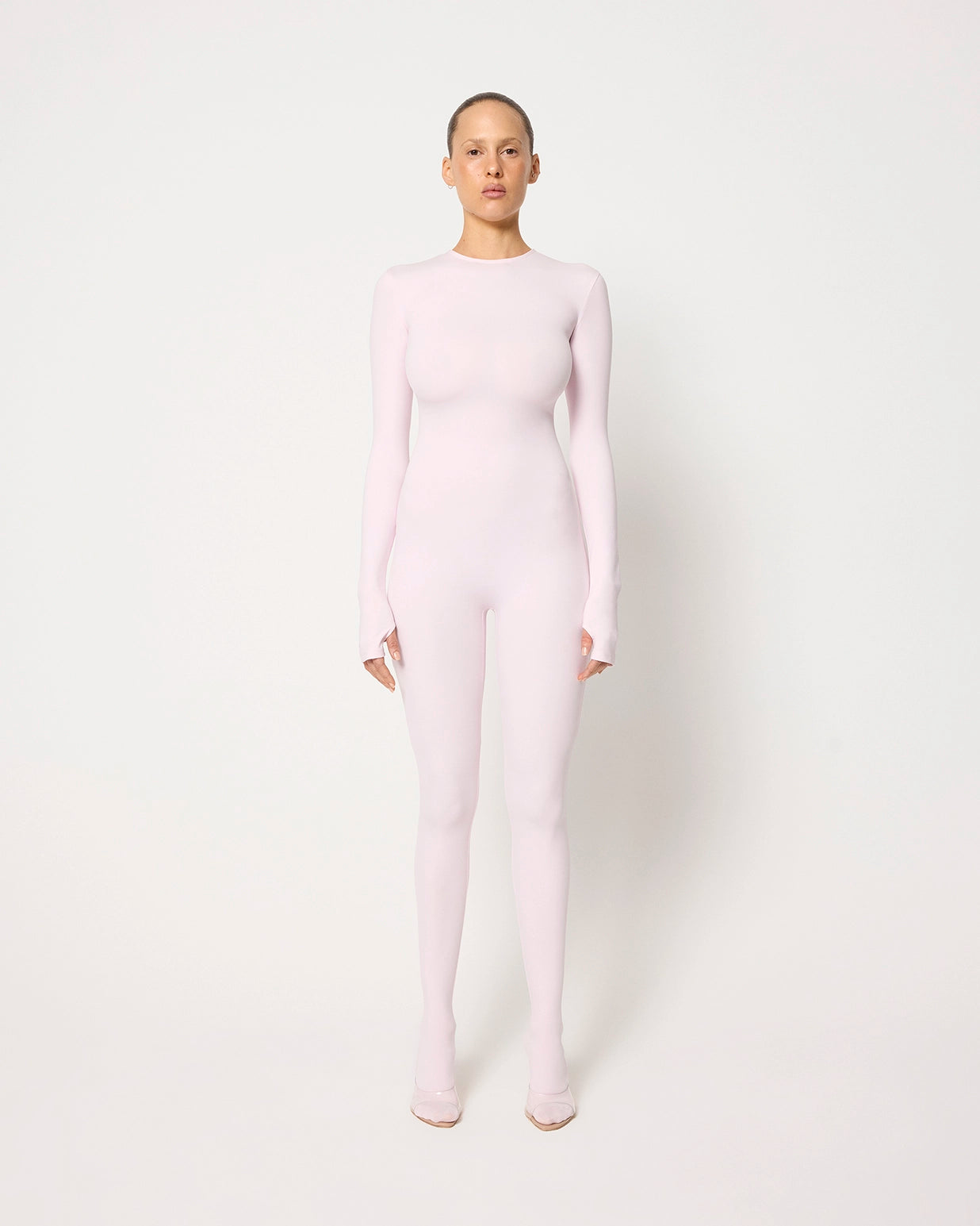 Powder Pink Baby Long Sleeve Footed Catsuit