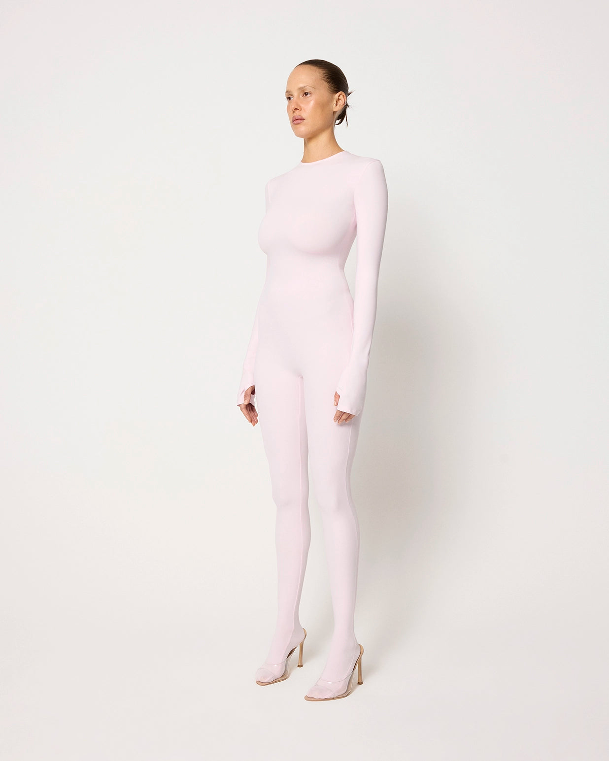 Powder Pink Baby Long Sleeve Footed Catsuit