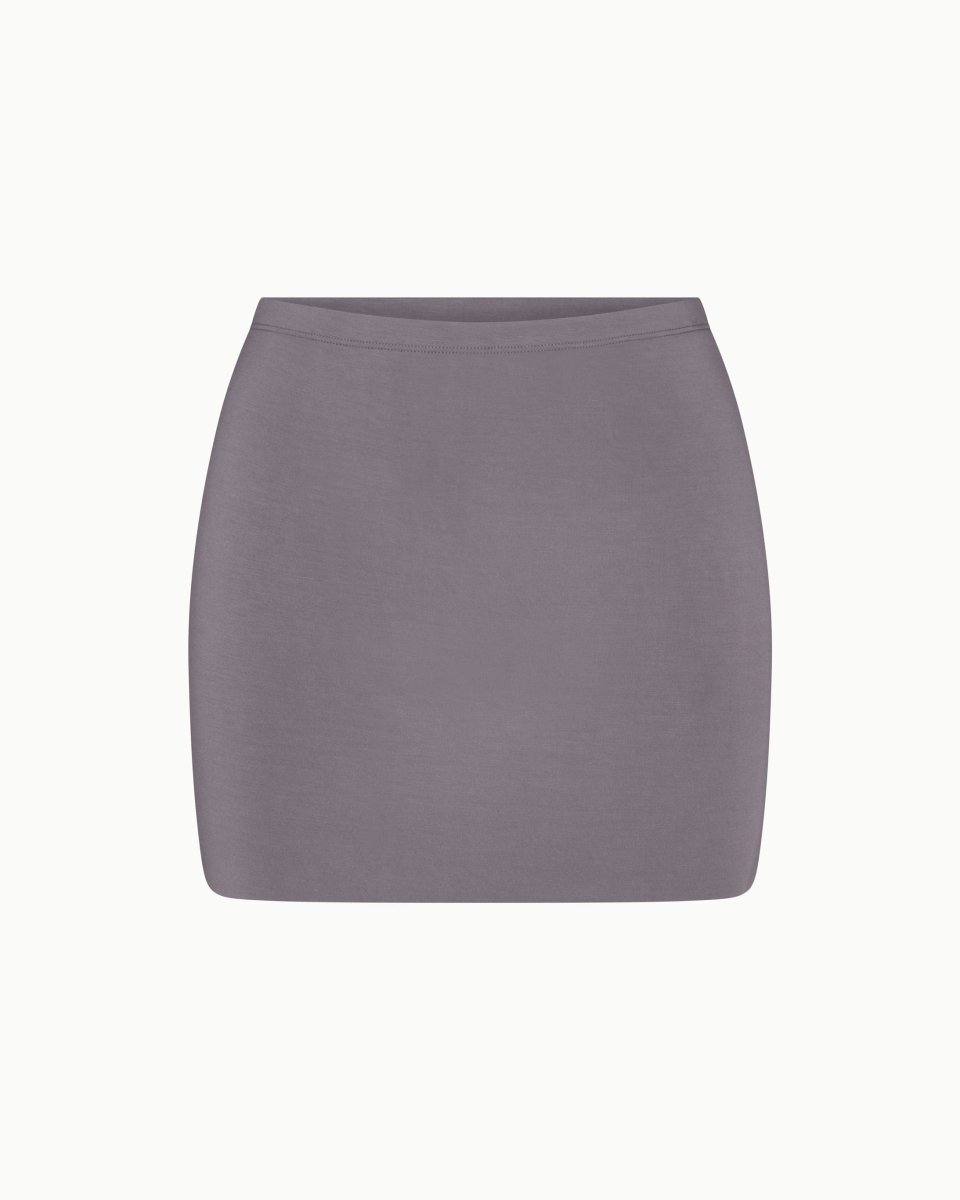 Steel Grey Stretch Suede Mini Skirt