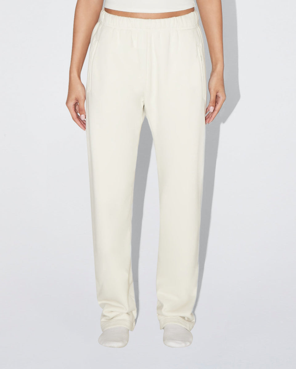 Ecru Fleece Straight Leg Pants
