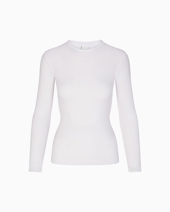 White Ribbed Long Sleeve Tee