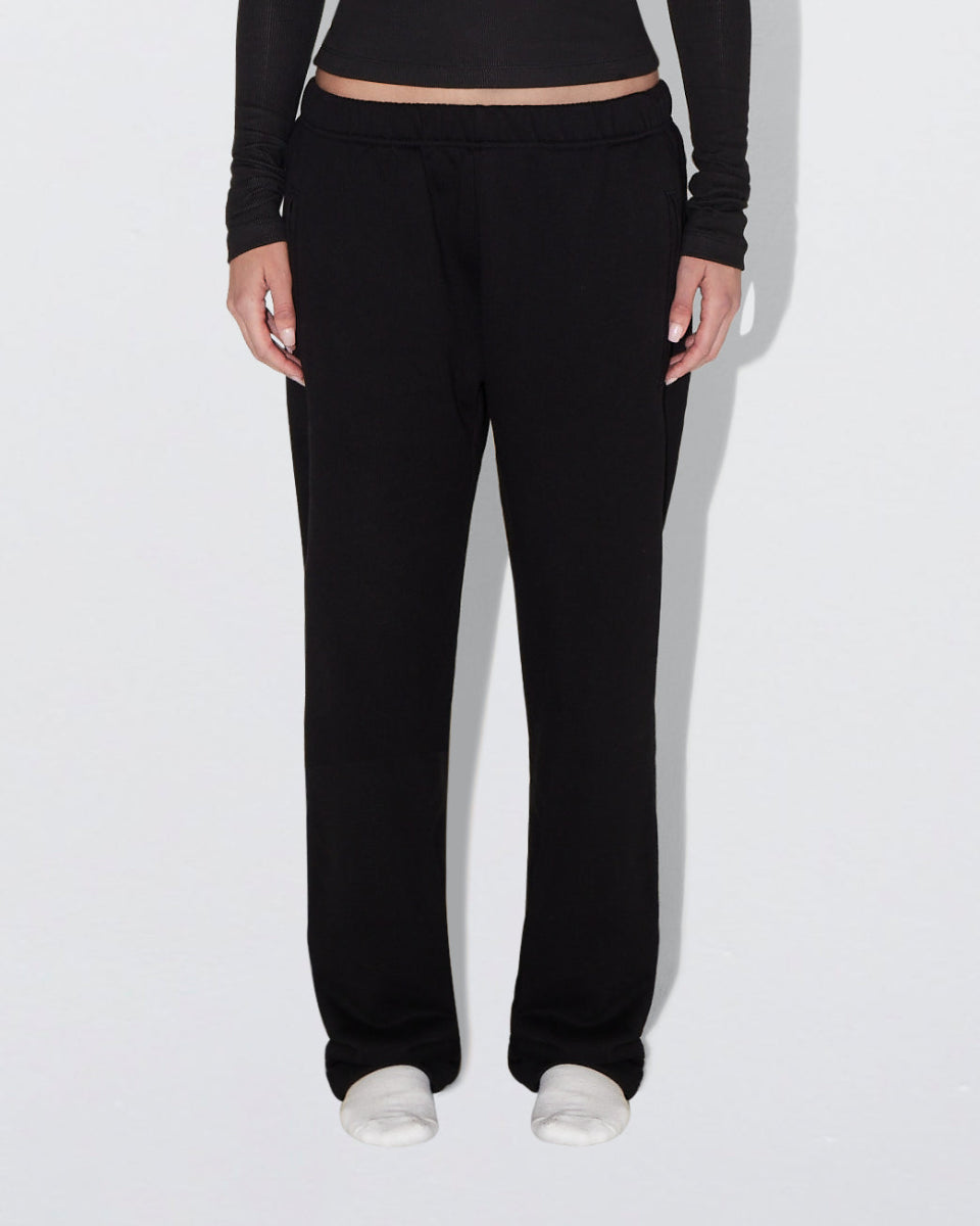Black Fleece Straight Leg Pants for Comfort