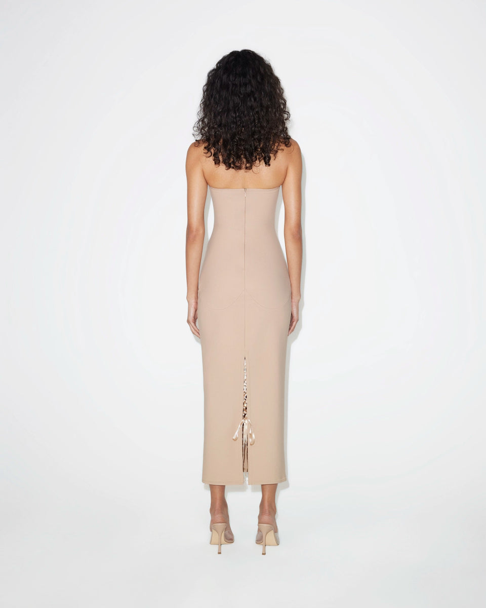 Beige Halter Neck Fitted Dress