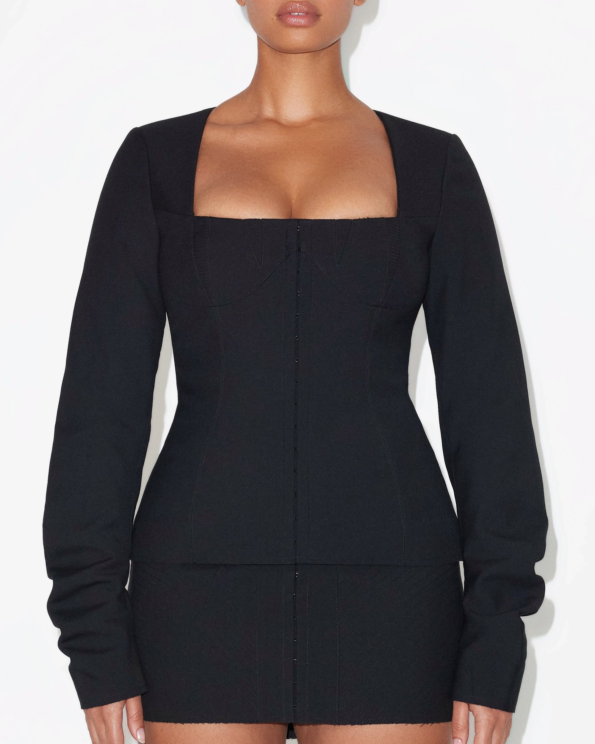 Black Corset Long Sleeve Top for Women