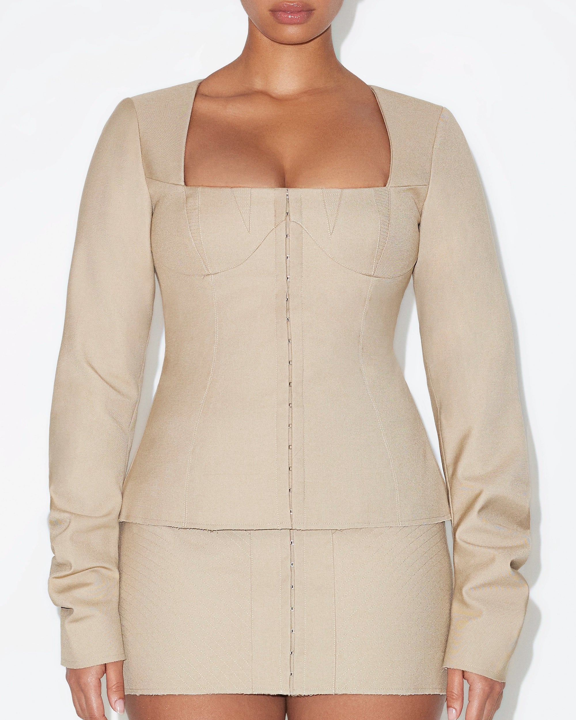 Sand Long Sleeve Corset Top for Women