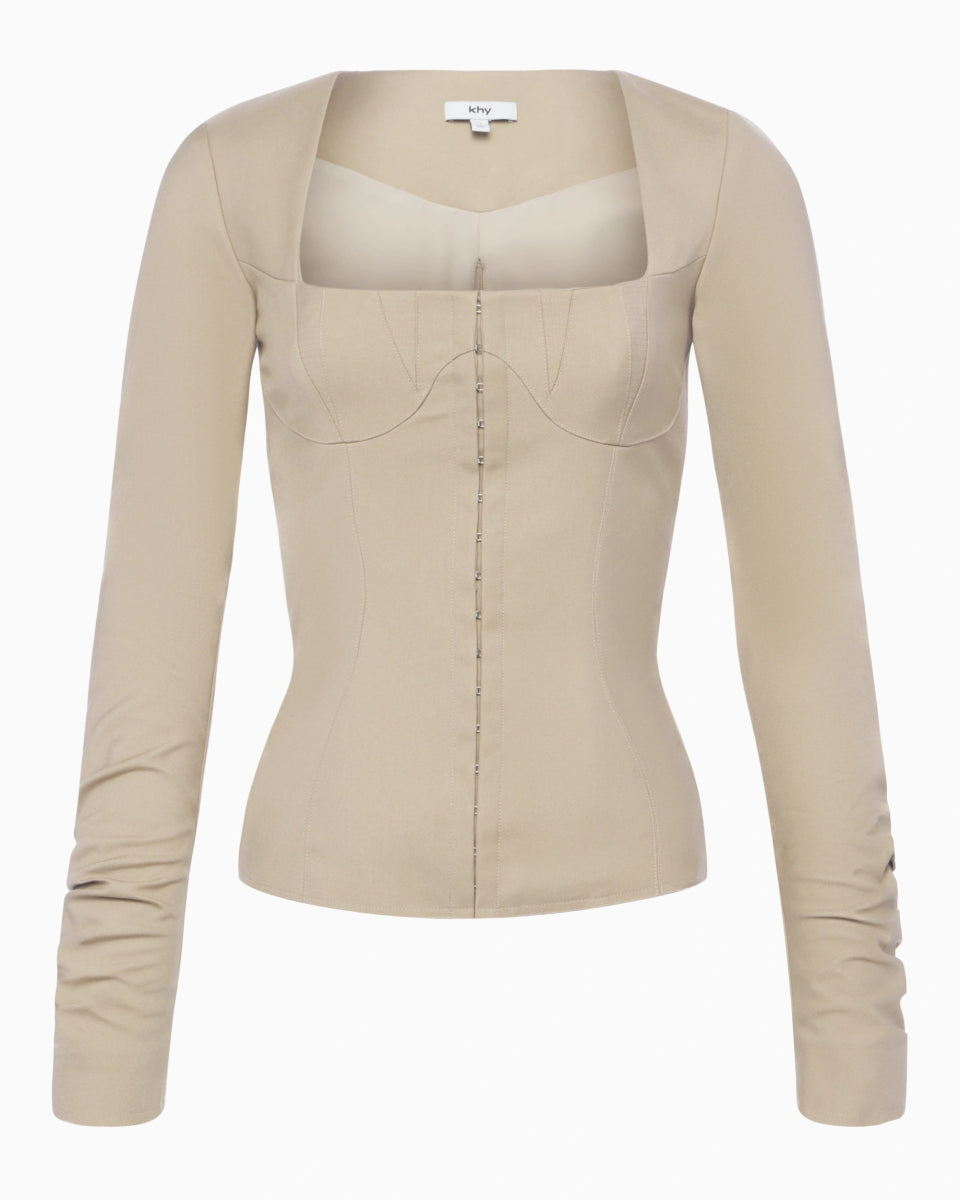 Sand Long Sleeve Corset Top for Women