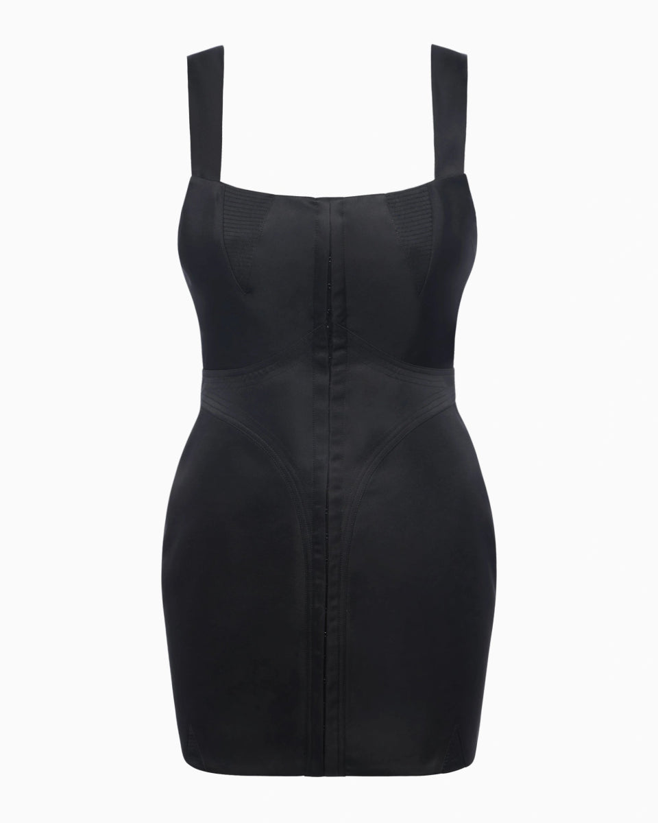 Black Satin Corset Mini Dress for Evening Wear