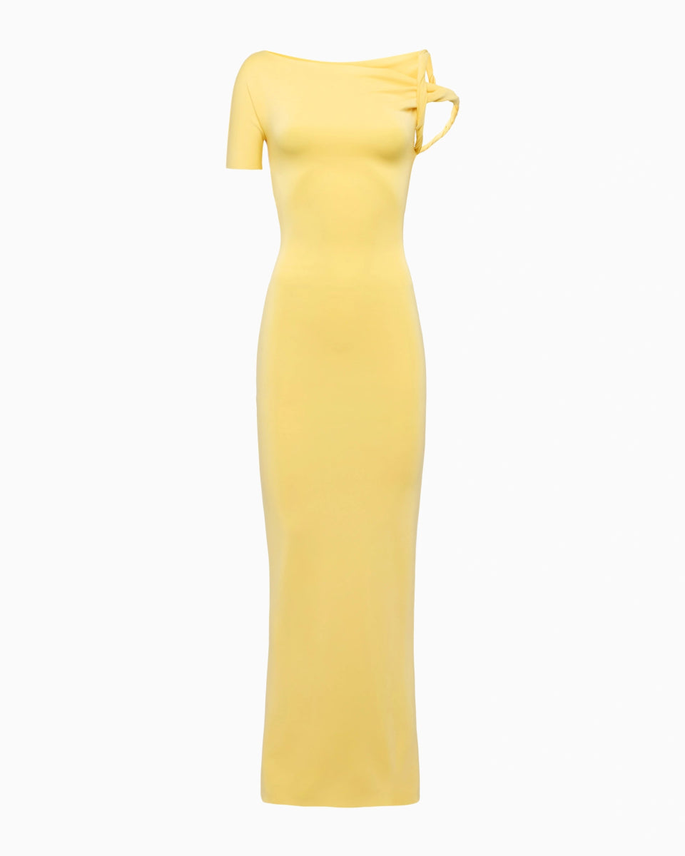Butter Yellow Sueded Twist Maxi Dress - Stretchy & Comfortable