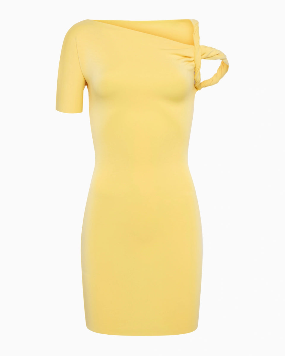 Butter Yellow Suede Stretch Mini Twist Dress