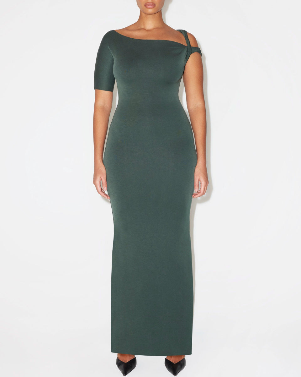 Evergreen Sueded Stretch Twist Maxi Dress