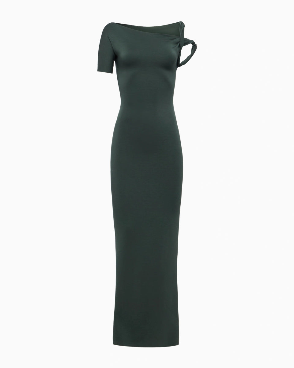 Evergreen Sueded Stretch Twist Maxi Dress