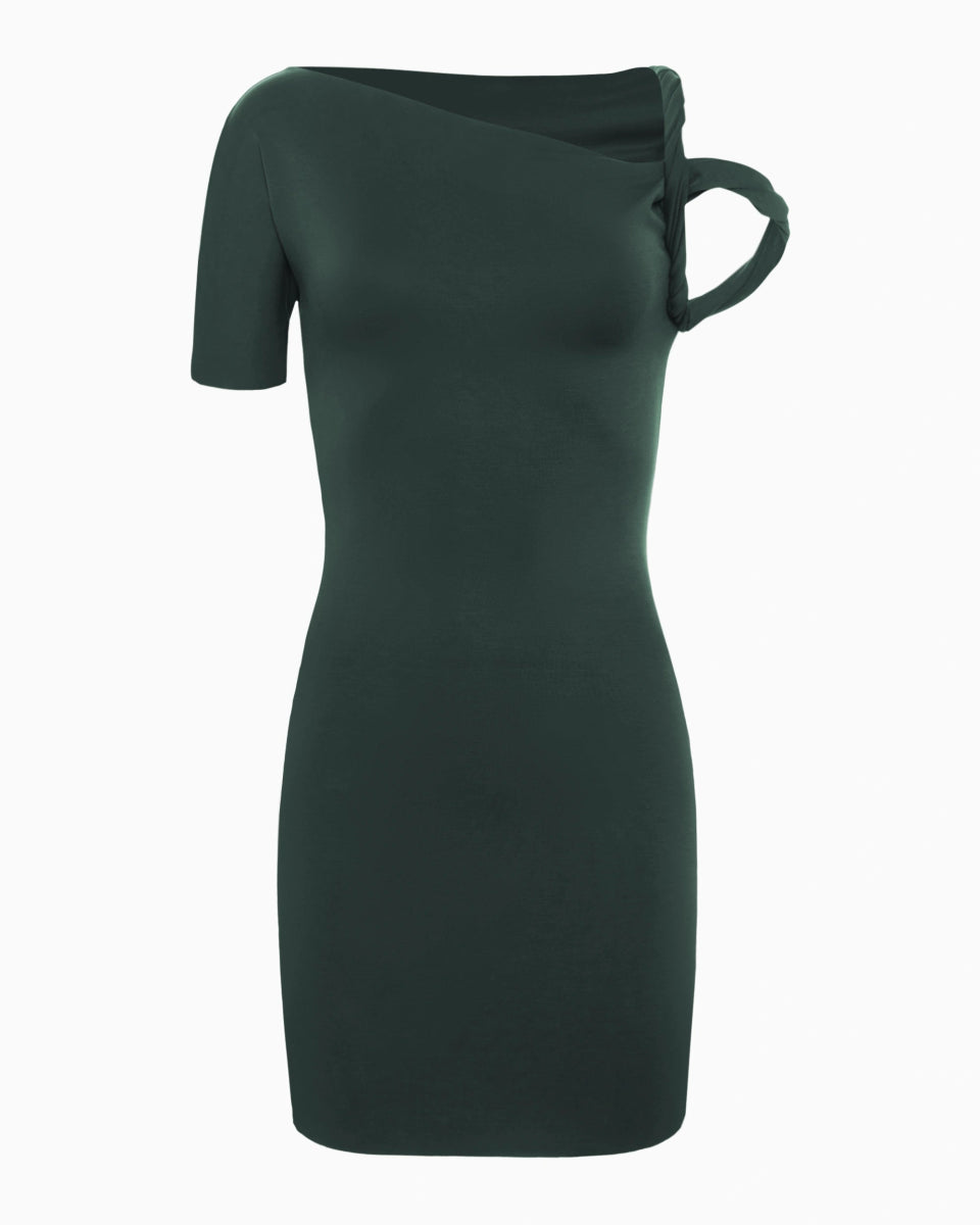 Evergreen Sueded Stretch Twist Mini Dress