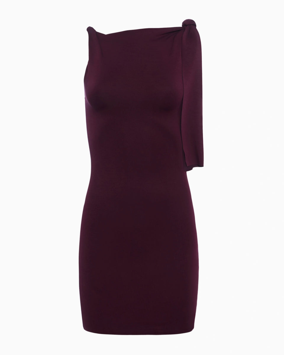 Black Cherry Knotted Mini Dress – Stretchy Suede Fabric