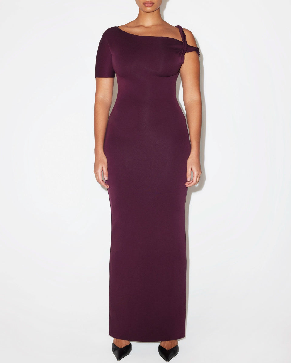 Black Cherry Sueded Stretch Twist Maxi Dress