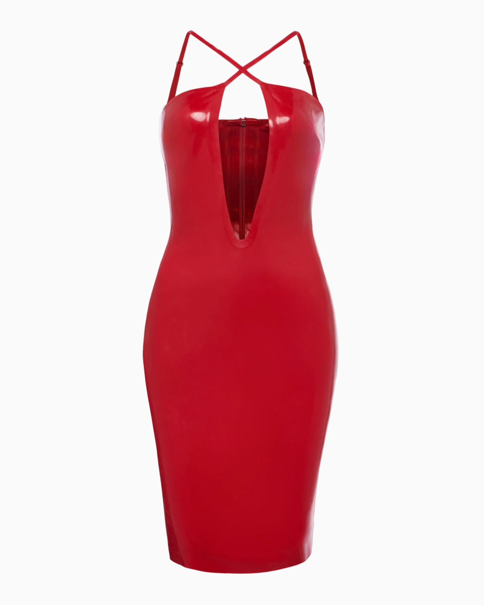 Rouge Latex Cutout Dress for Bold Style