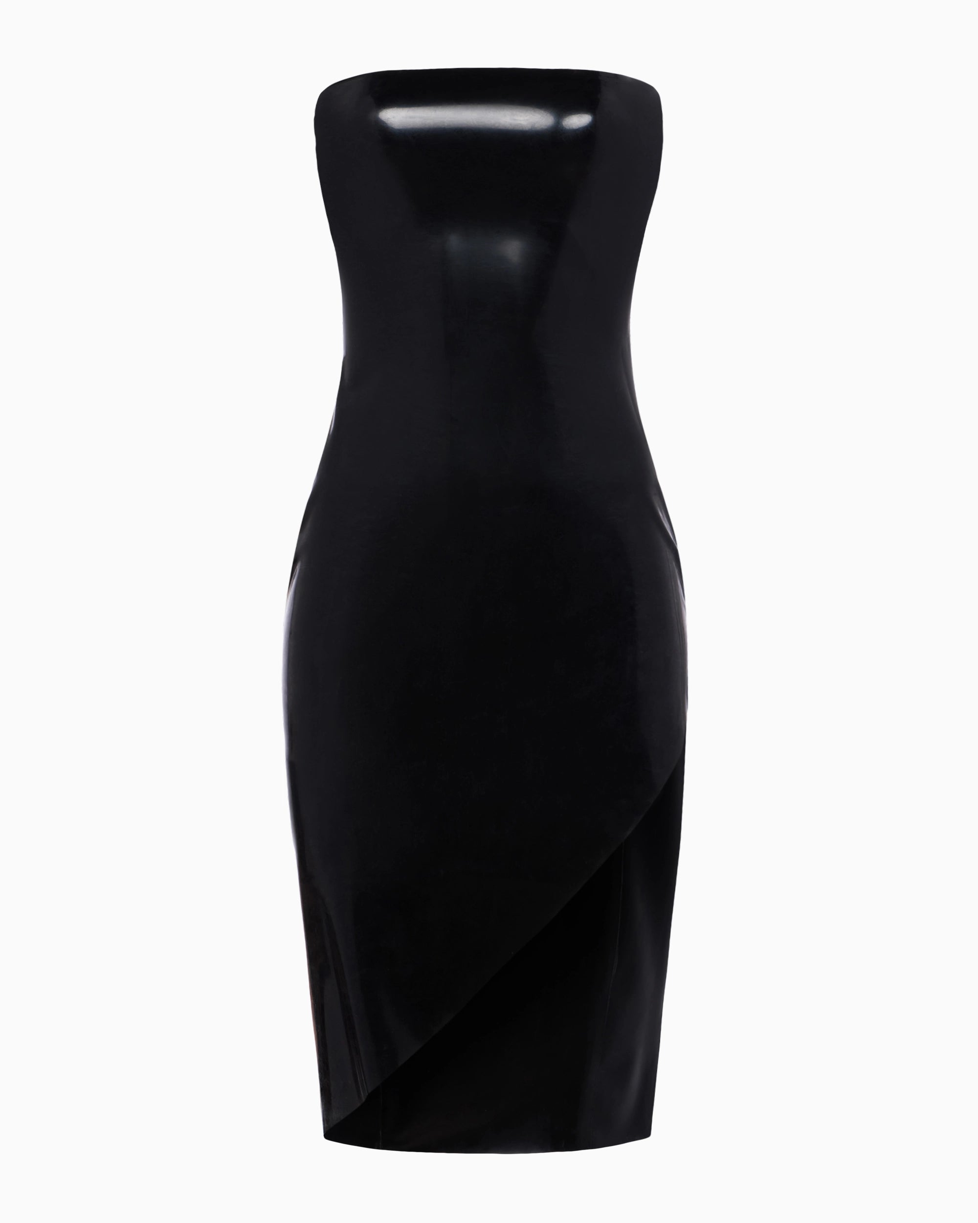 Black Strapless Latex Dress for Evening Wear