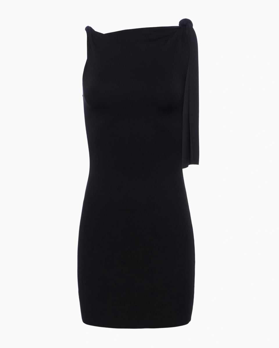 Black Knotted Stretch Mini Dress