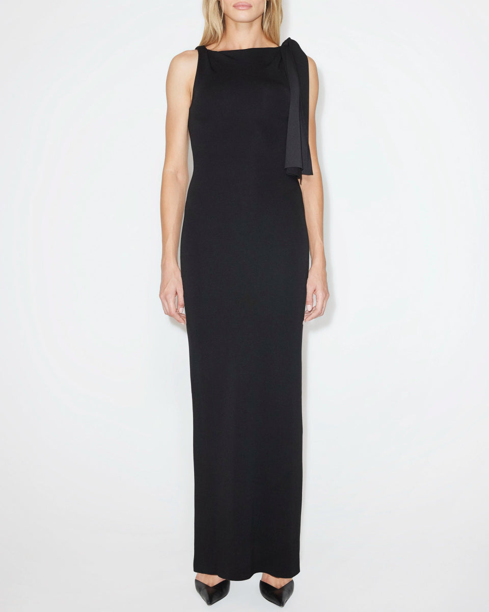 Black Knotted Suede Stretch Maxi Dress