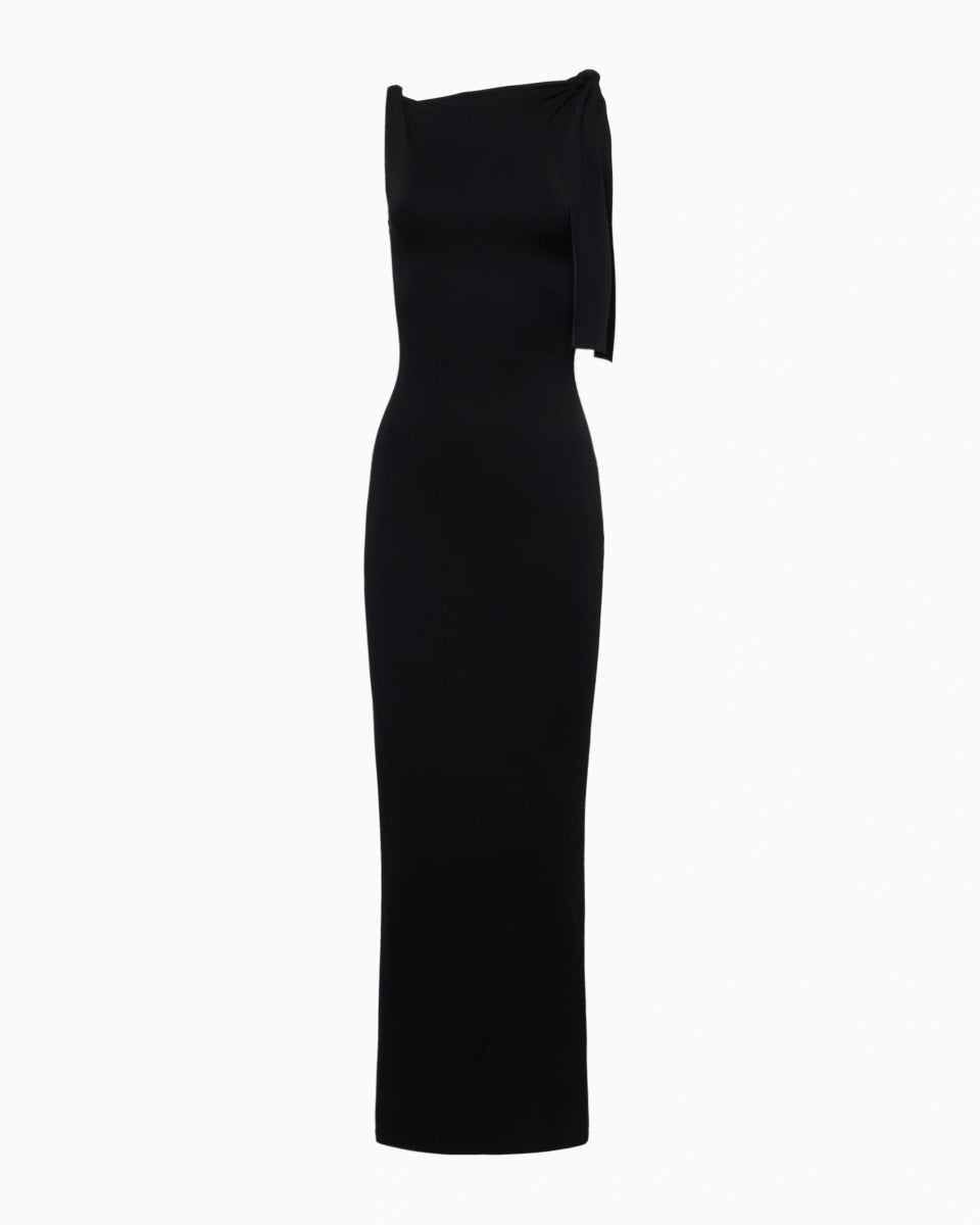 Black Knotted Suede Stretch Maxi Dress