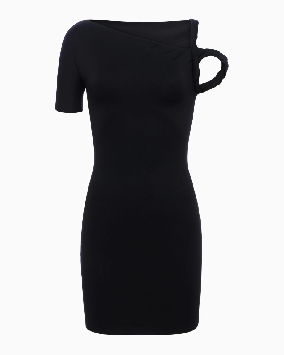Black Stretch Suede Twist Mini Dress