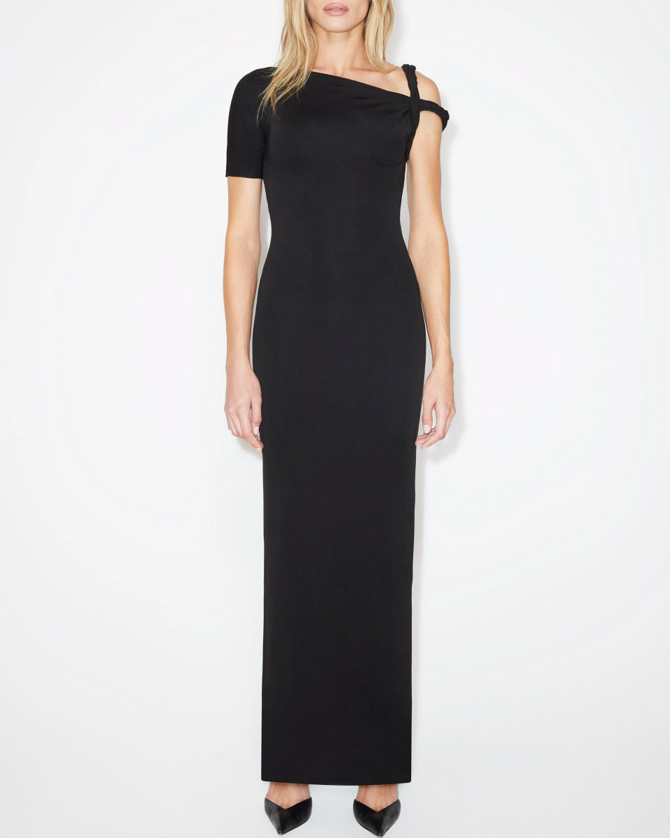 Black Stretch Suede Twist Maxi Dress