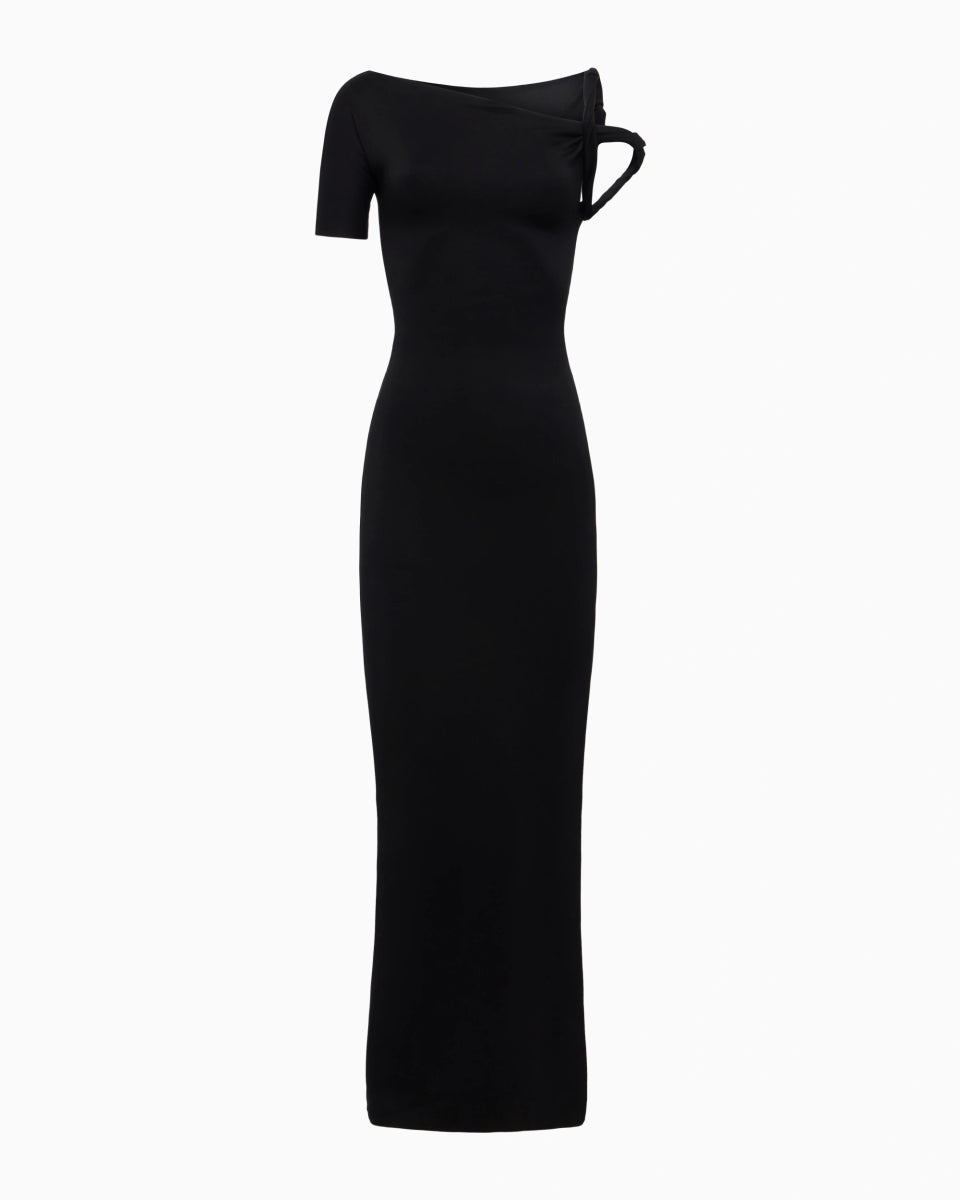 Black Stretch Suede Twist Maxi Dress