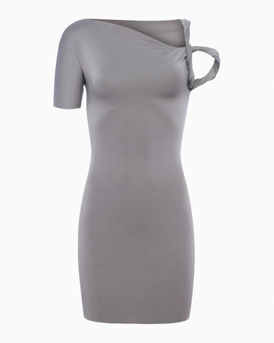 Steel Grey Sueded Stretch Mini Dress for Night Out