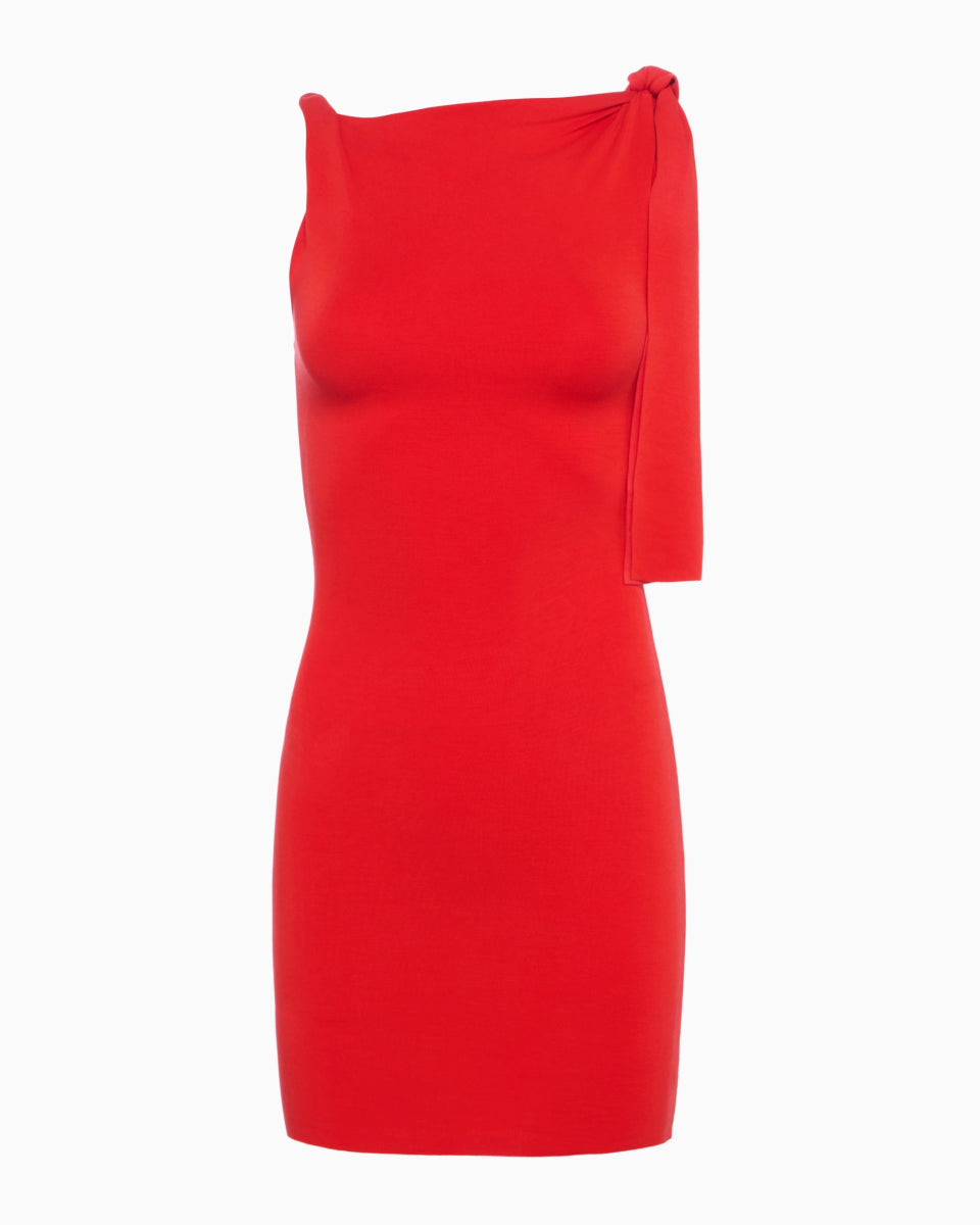Tomato Red Knotted Mini Dress – Stretchy Suede