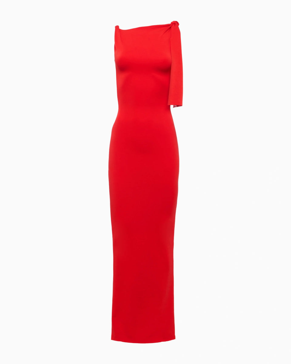 Tomato Red Knotted Maxi Dress – Stretchy & Comfortable