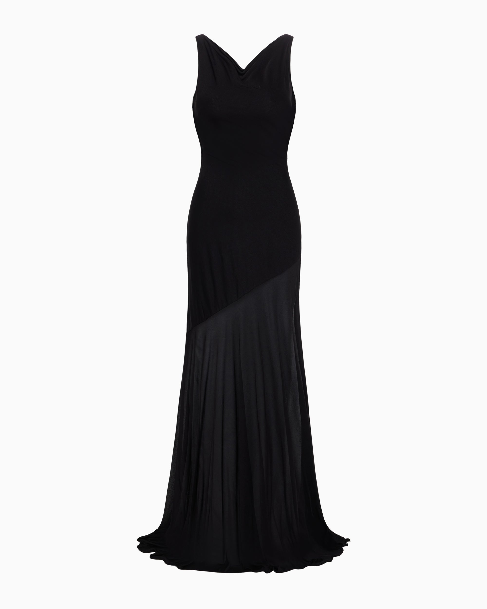 Black Sheer Long Draped Dress for Evening Wear