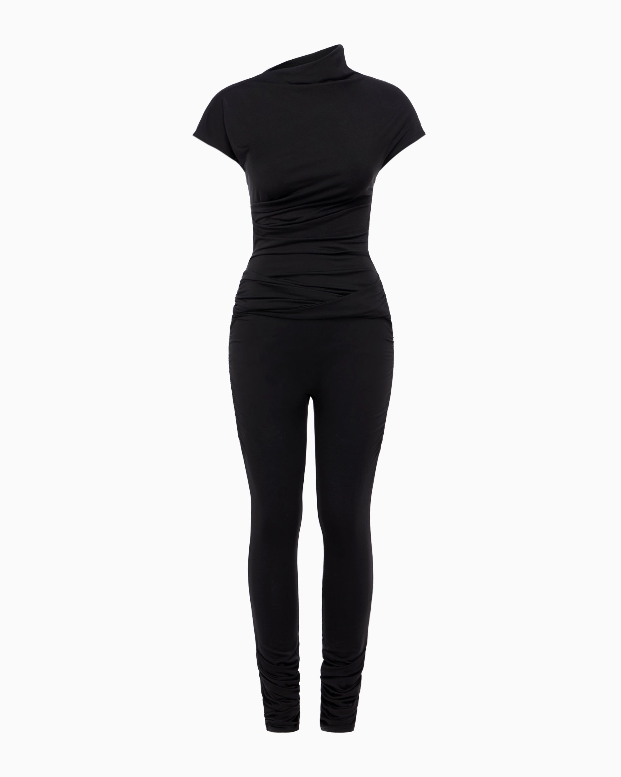 Black Asymmetrical Draped Catsuit