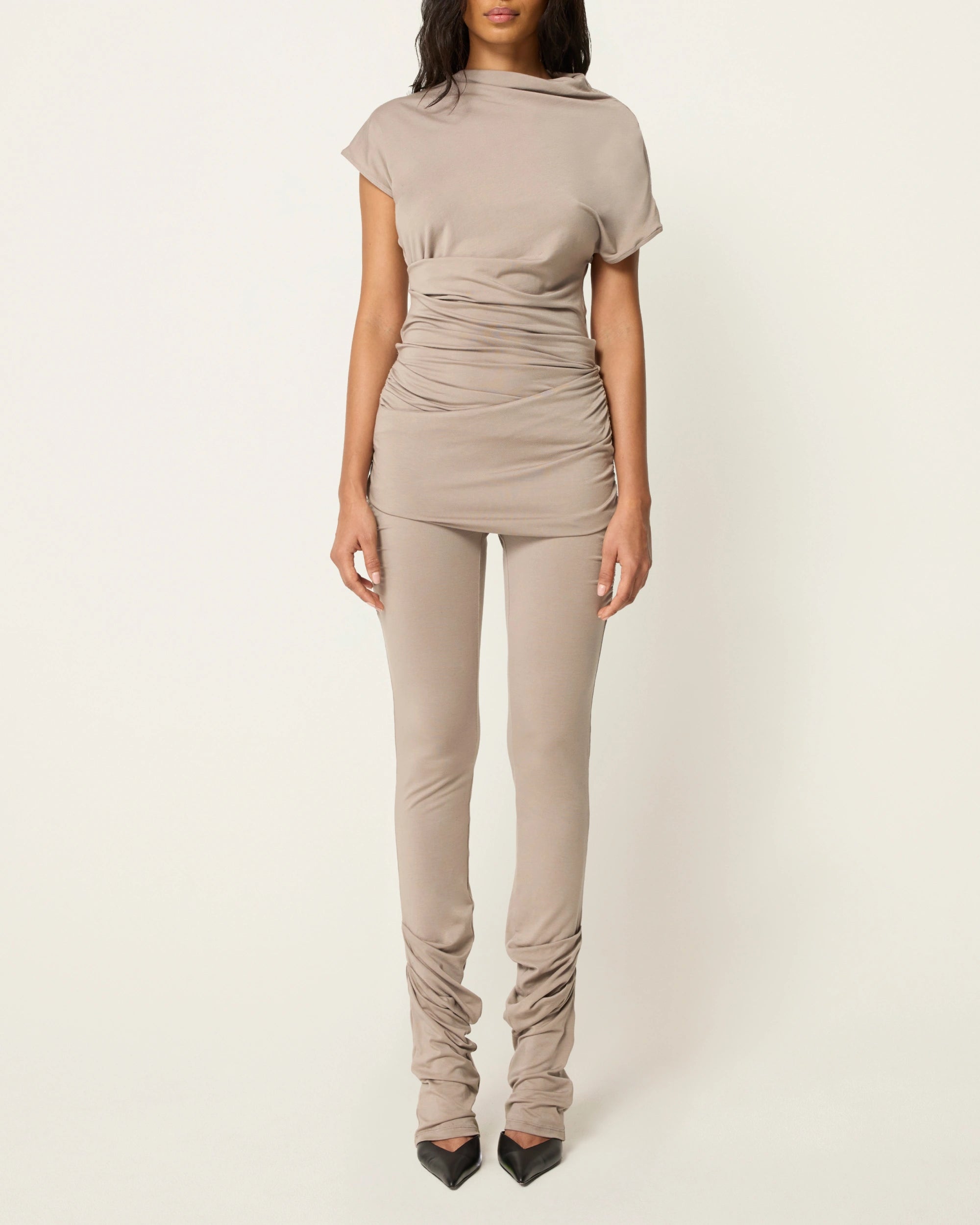 Asymmetrical Draped Catsuit in Ash