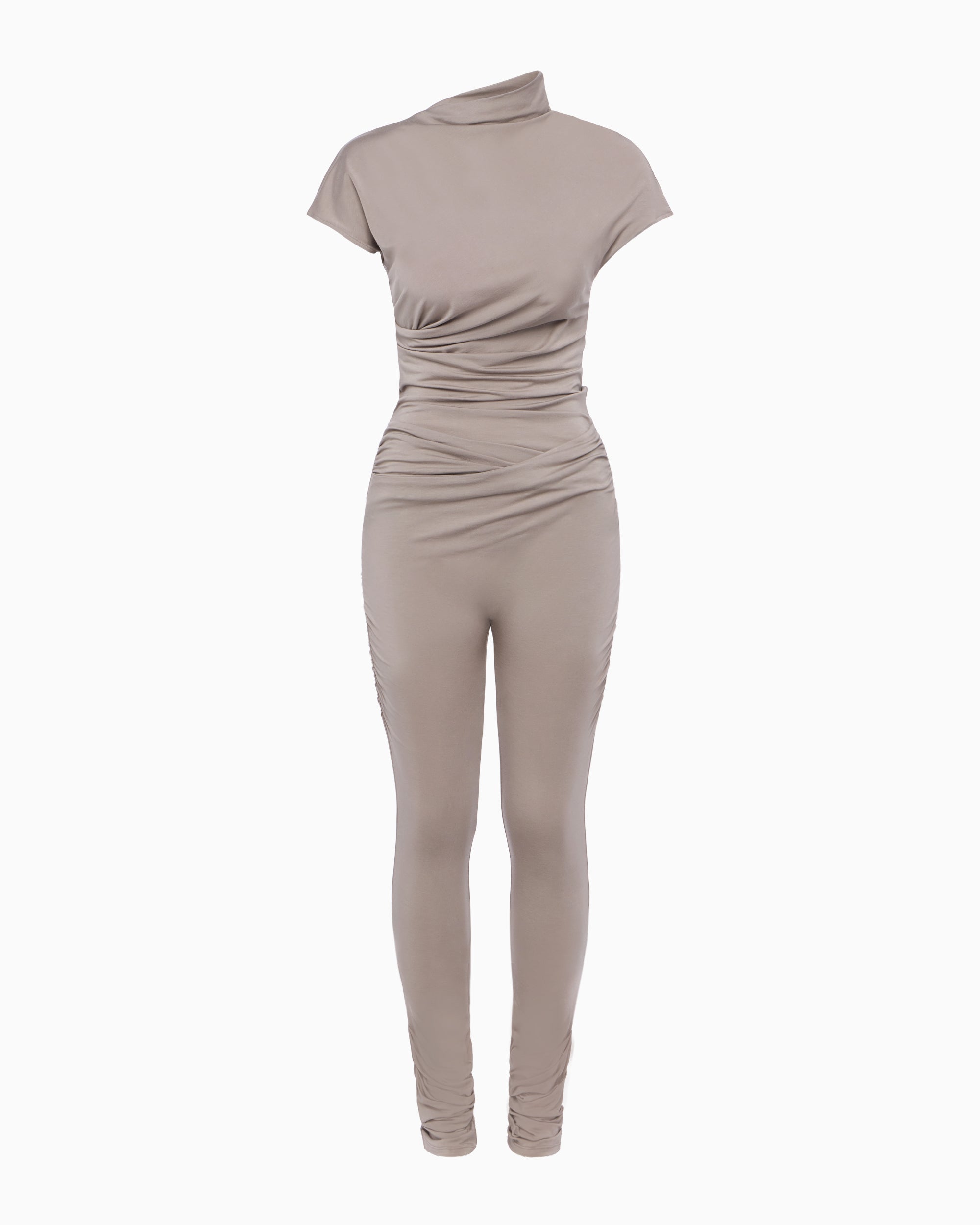 Asymmetrical Draped Catsuit in Ash