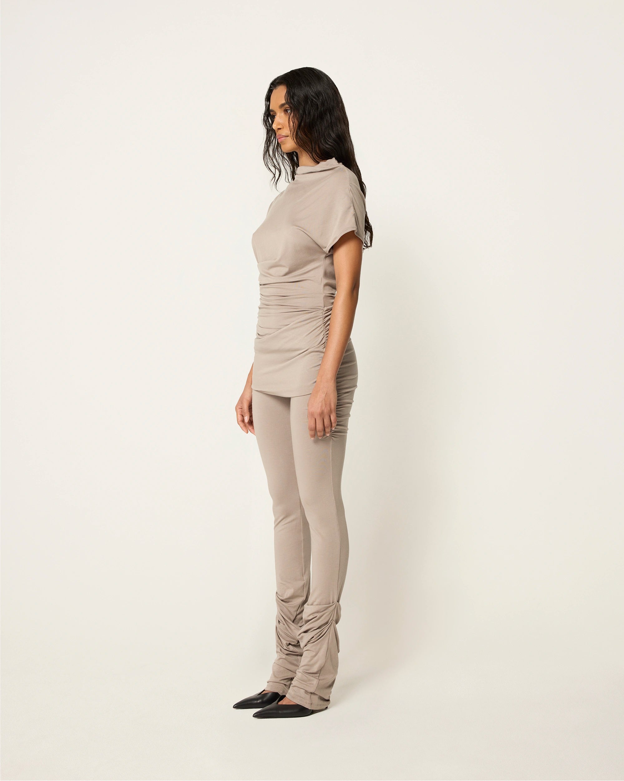 Asymmetrical Draped Catsuit in Ash