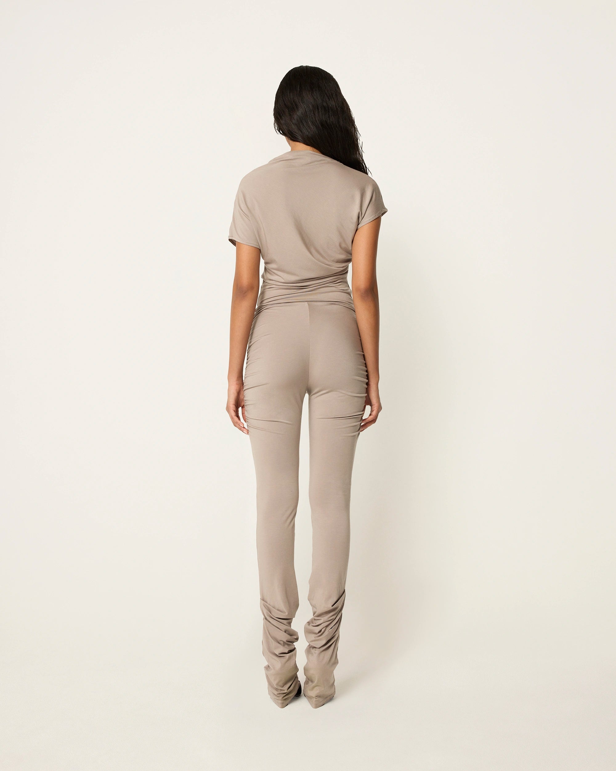 Asymmetrical Draped Catsuit in Ash