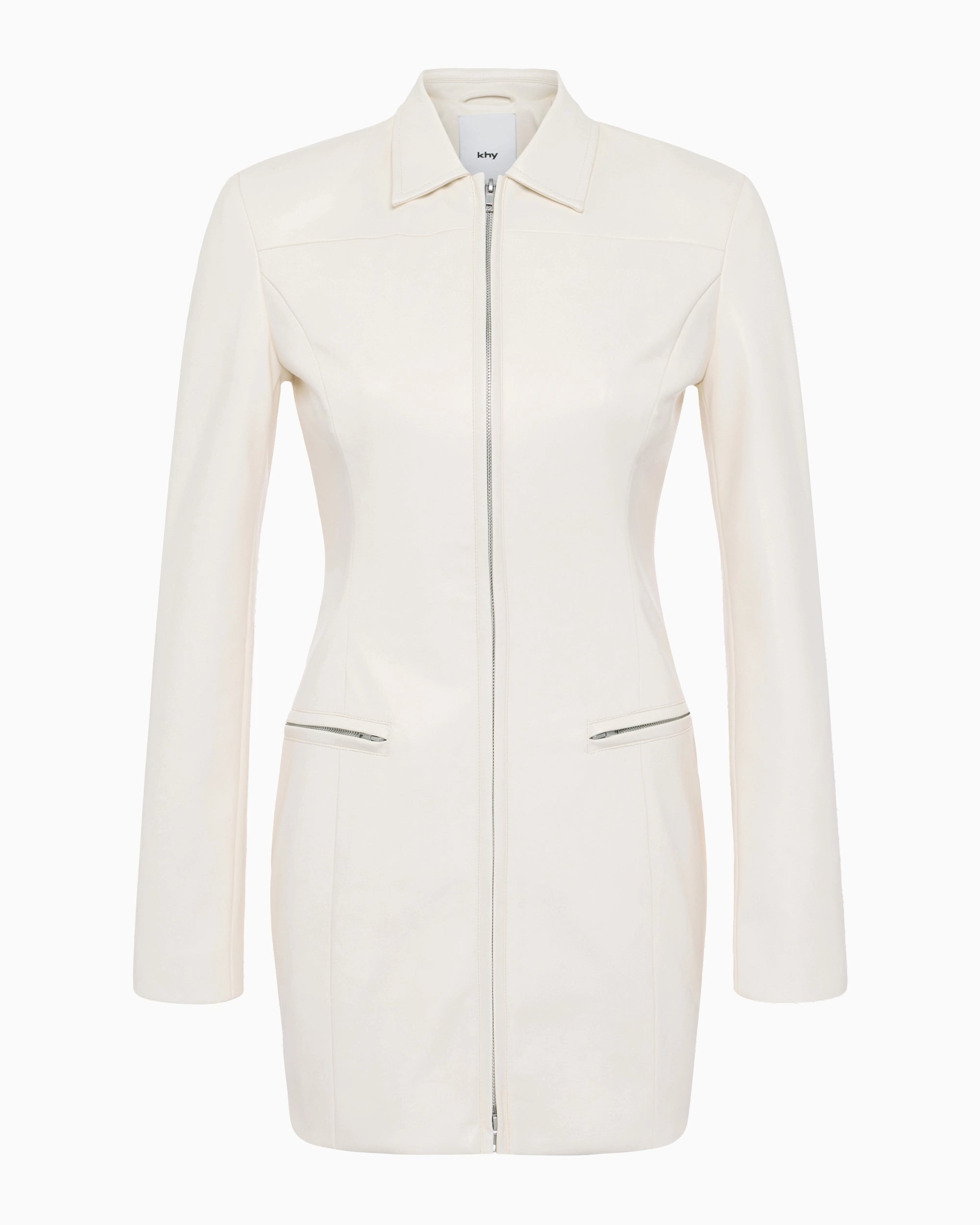 Chalk Faux Leather Mini Dress with Collar