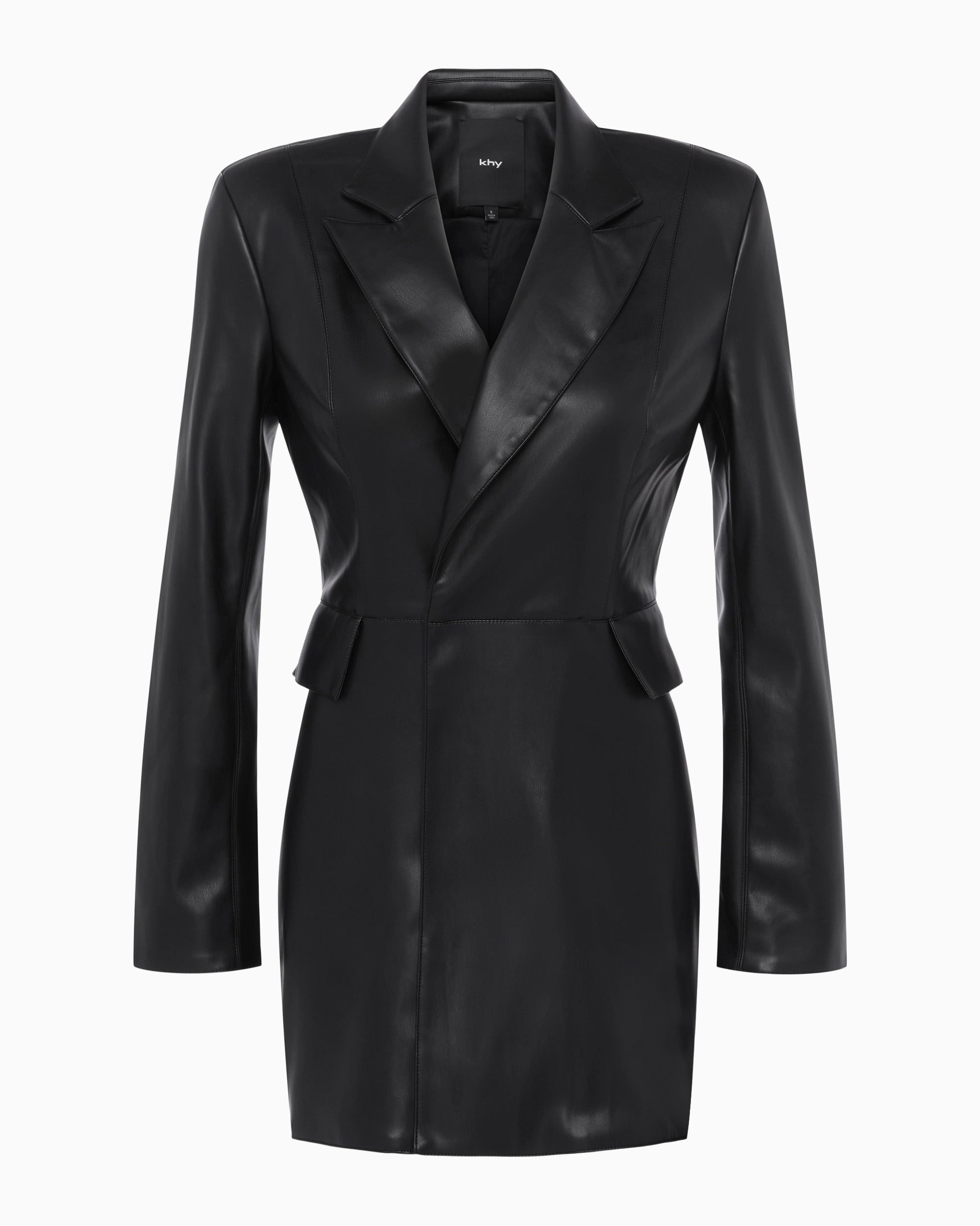 Black Faux Leather Blazer Dress for Women